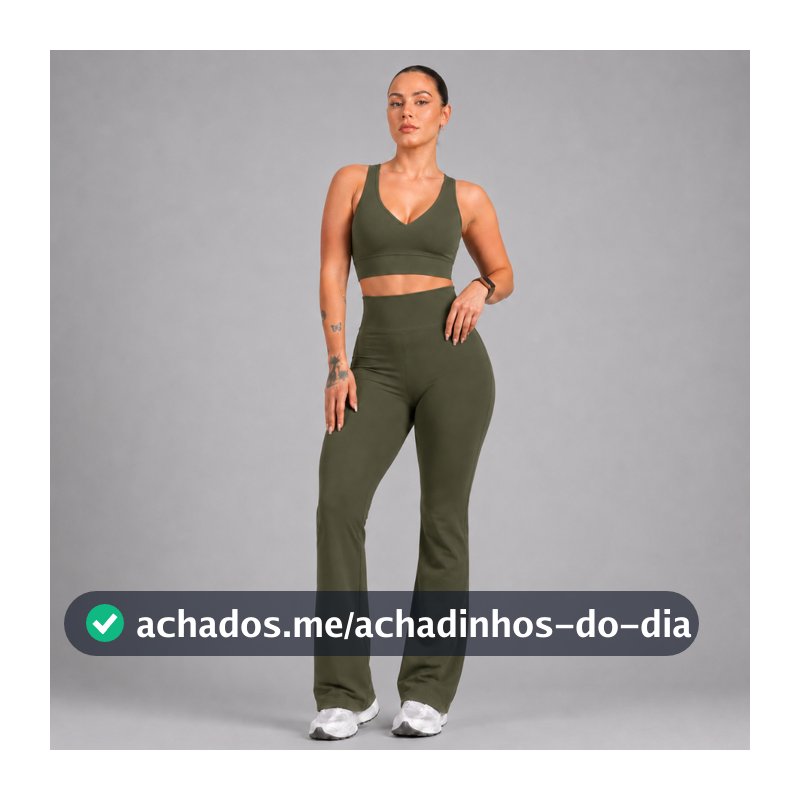 Conjunto Feminino Fitness Calça Flare Bailarina + Top Decote V  Zero Transparência Ideal Dia a Dia