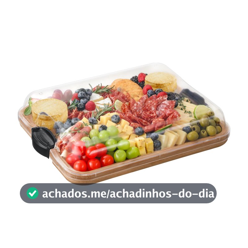 Lumai Bandeja Tabua de Bambu Grande com Tampa Acrílica e Travas para Petiscos Queijos Pães Bolinhos