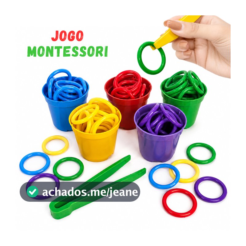 Kit Montessori Coordenação Motora Jogo Potes Argolas Pinça Educativo Sensorial Pedagógico Colorido