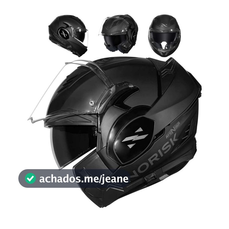 Capacete Norisk Avenger Monocolor Preto Fosco Articulado Escamoteável 180