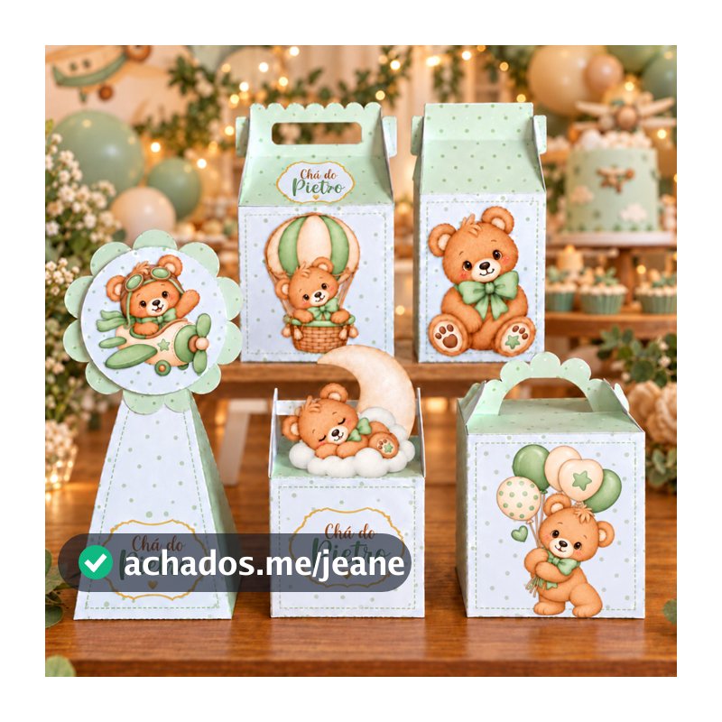 Kit Caixinhas Chá de Bebê Verde Lembrancinhas Festa Infantil Chá de Bebê