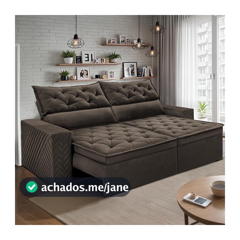 Sofá Retrátil Reclinável 2,30m Essence. Velusoft Cama inBox