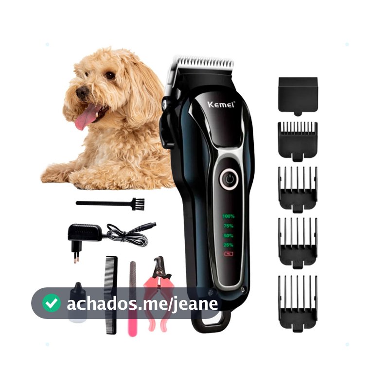 Máquina de Tosa Pet Sem Fio Profissional KEMEI KM-1991 Aparador de Pelos Gatos Cachorros