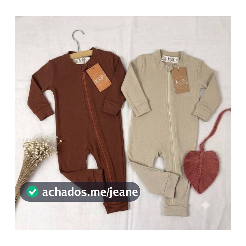 KIT 2 UNIDADES MACACÃO BEBE ALGODÃO CANELADO COM ZIPER MINIMALISTA NEUTRO MENINO  MENINA ENXOVAL