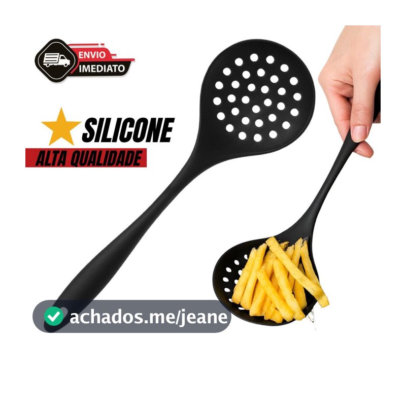 Escumadeira de Silicone Reforçada Utensílio de Cozinha para Frituras, Massas, Legumes e Antiaderente