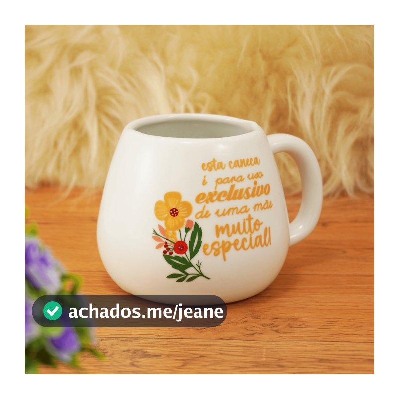Caneca Bojuda 500ml Porcelana Decorada Mãe Especial Coração Floral Presente
