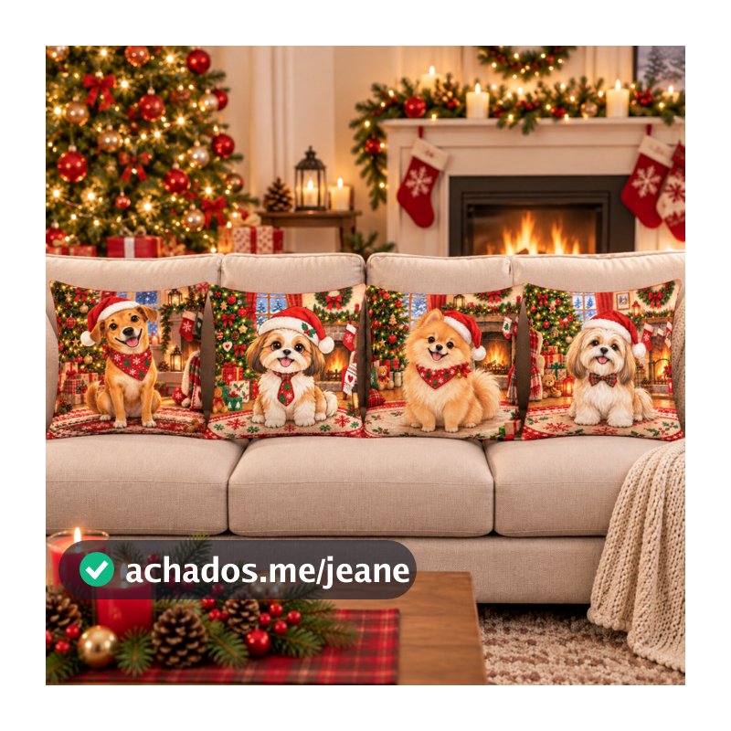 Capa para Almofada Natal 42x42 Dupla Face Decoração Natalina Papai Noel