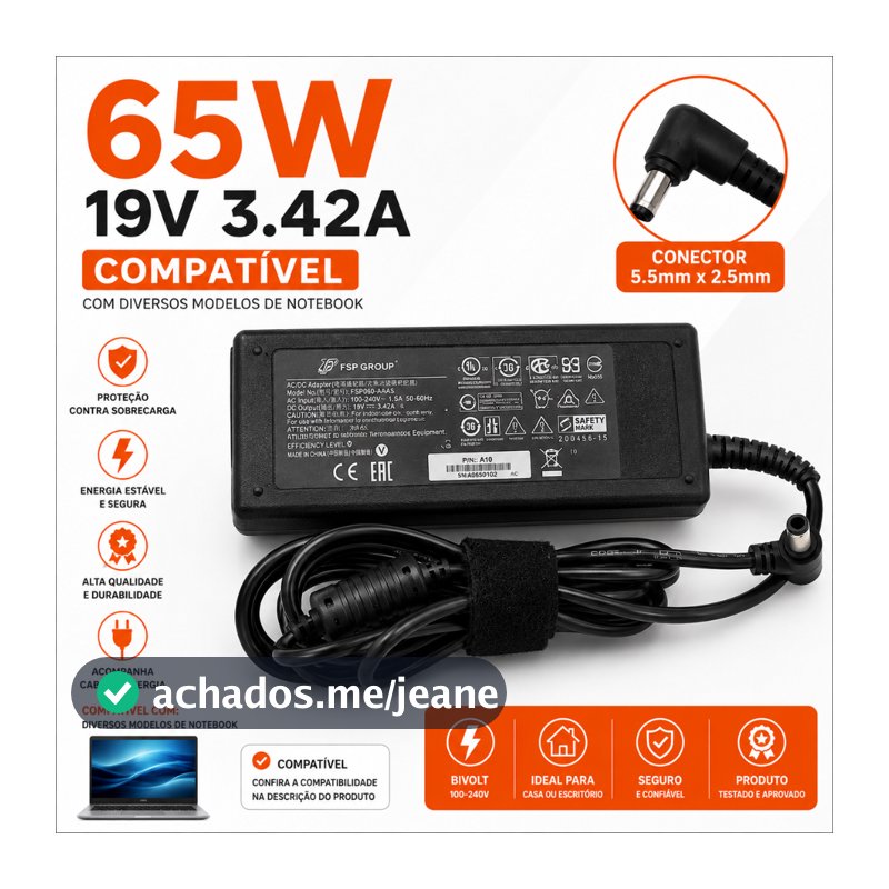 Fonte Carregador Compatível Notebook Positivo Sim+ 19v 3,42a 65w