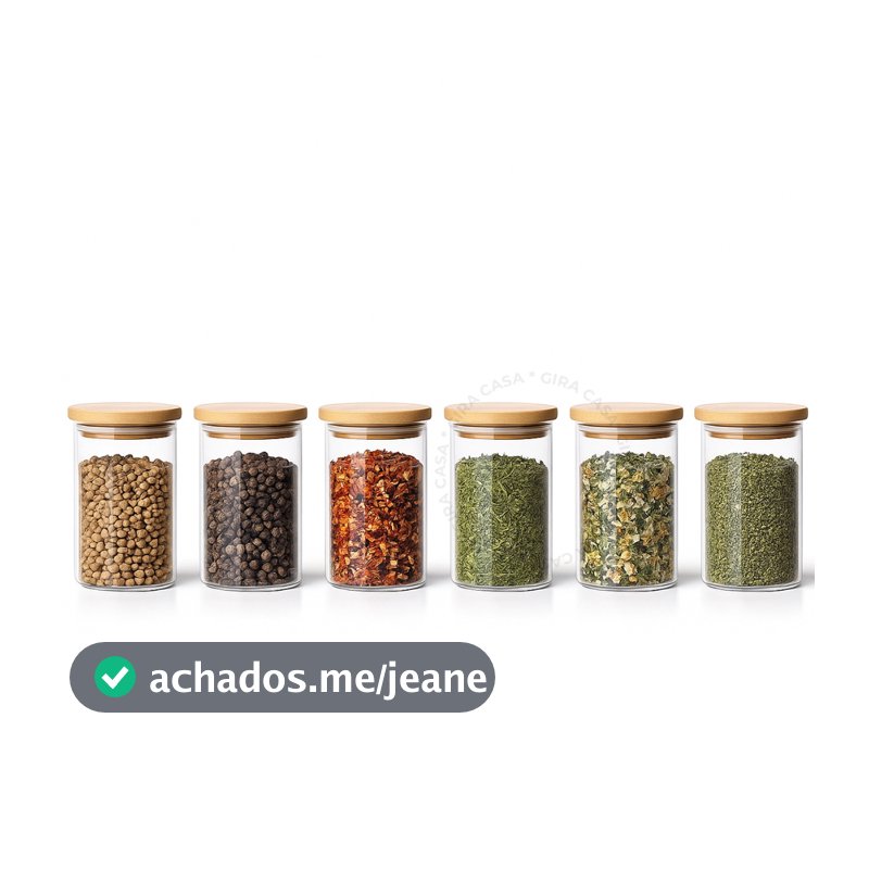 Kit Potes 200ml De Mantimentos Redondo Hermético Com Tampa Bambu