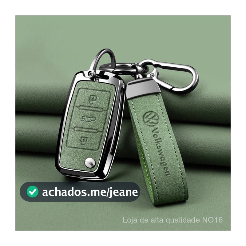 Capa protetora rígida para chave de carro, em liga metálica com acabamento fosco e detalhes em couro, para Volkswagen VW