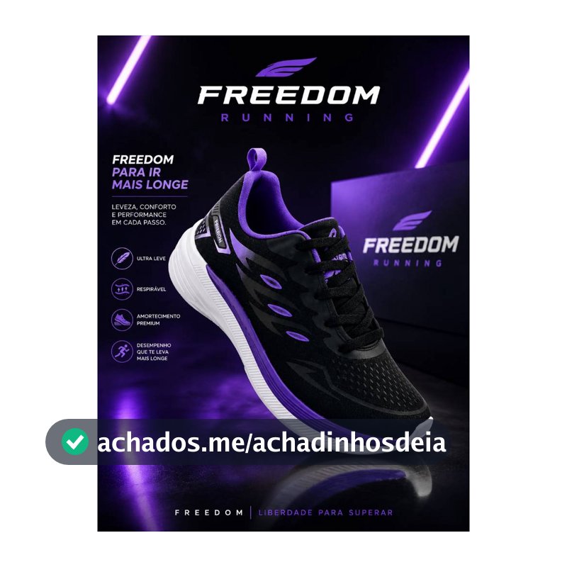 Tenis Feminino Escolar Academia Original FREEDOM Corrida Caminhada Lançamento PRETO ROXO UVA