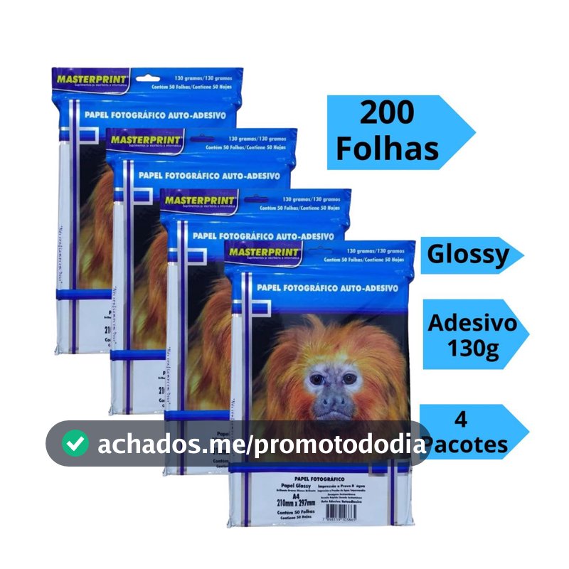 Papel Fotográfico Adesivo 130g Glossy Brilhoso A4 200 Folhas Masterprint