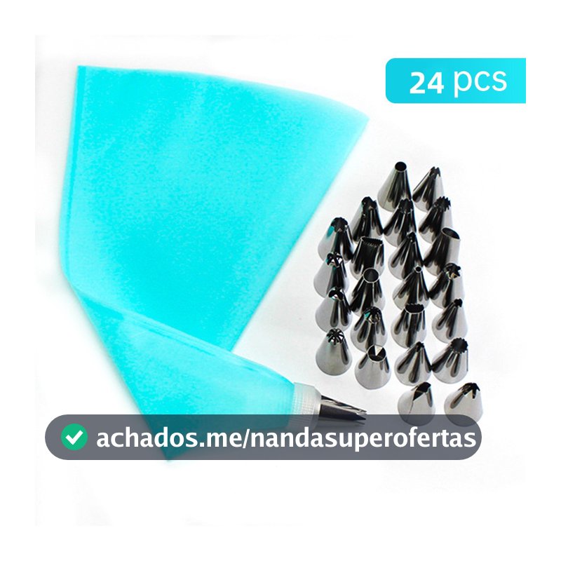 24 PÇS Conjunto de Saco de Confeiteira de Silicone com Bico para Decoração com Creme / Confeitaria / Açúcar