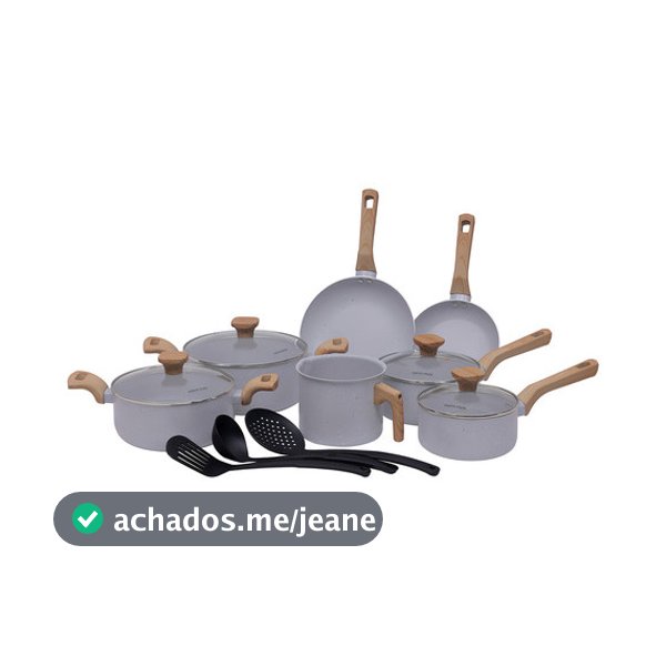 Conjunto Jogo De Panelas Ceramica Antiaderente Fogão Indução Mimo Style Grafito Cinza Claro