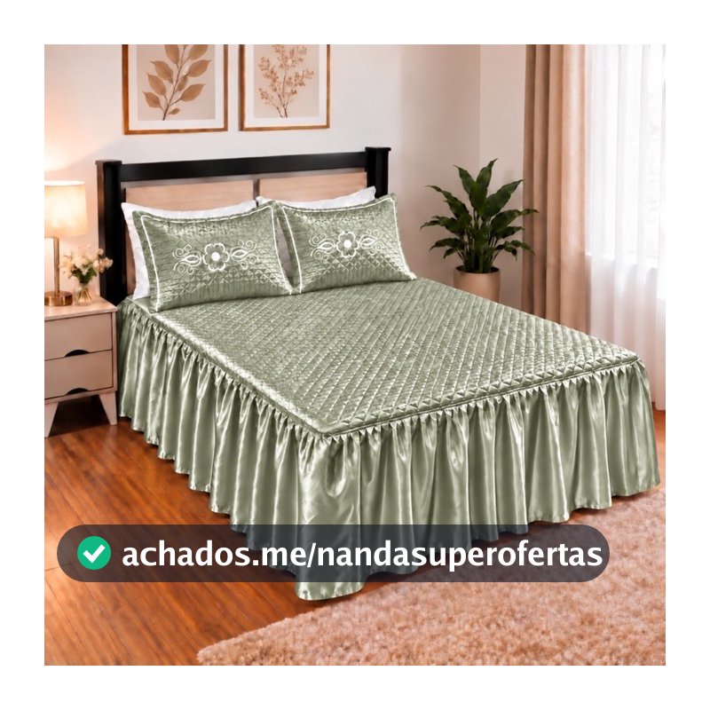 Kit Colcha de Cetim Matelassê com Babado Casal ou Solteiro 2 ou 3 Peças com Fronha