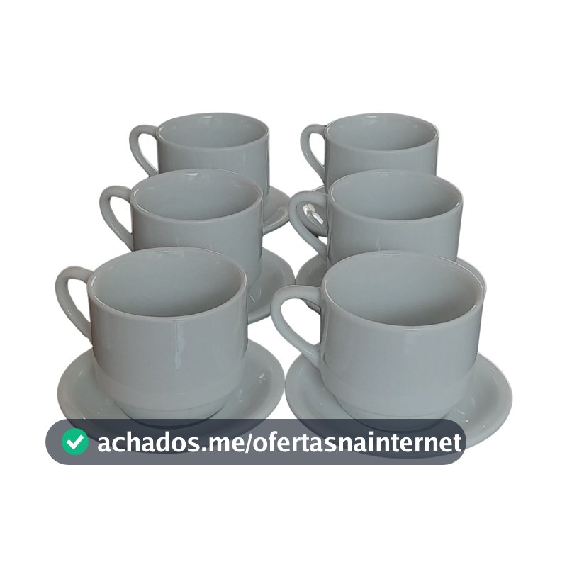 Jogo 6 xícaras de Café e Chá com pires - 200 ml Empilháveis - Porcelana branca
