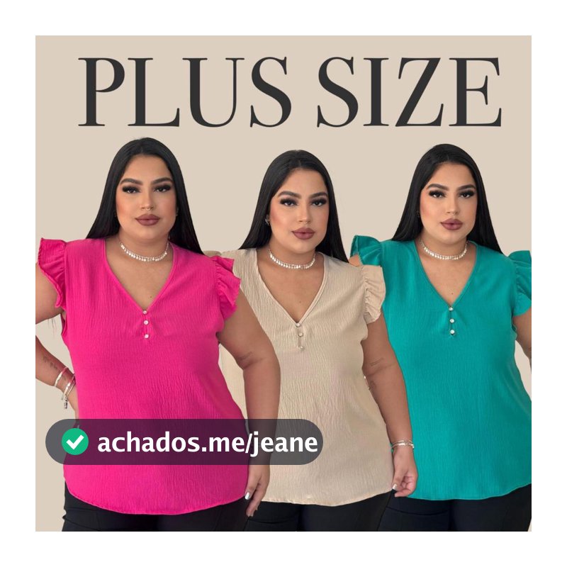 Blusa plus size manga curta com babadinho botões brilhantes soltinha e confortavel GG G1 G2 G3