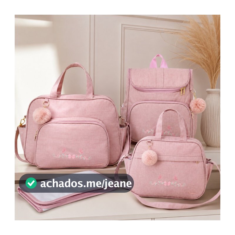 Kit Bolsa Maternidade 4 Peças Completo Mochila Frasqueira Bolsa Grande e Trocador Mamãe e Bebê