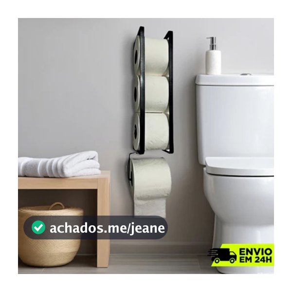 Suporte Porta Papel Higiênico Parede 4 Rolos Preto Fácil Fixação Dupla Face ou Parafusos