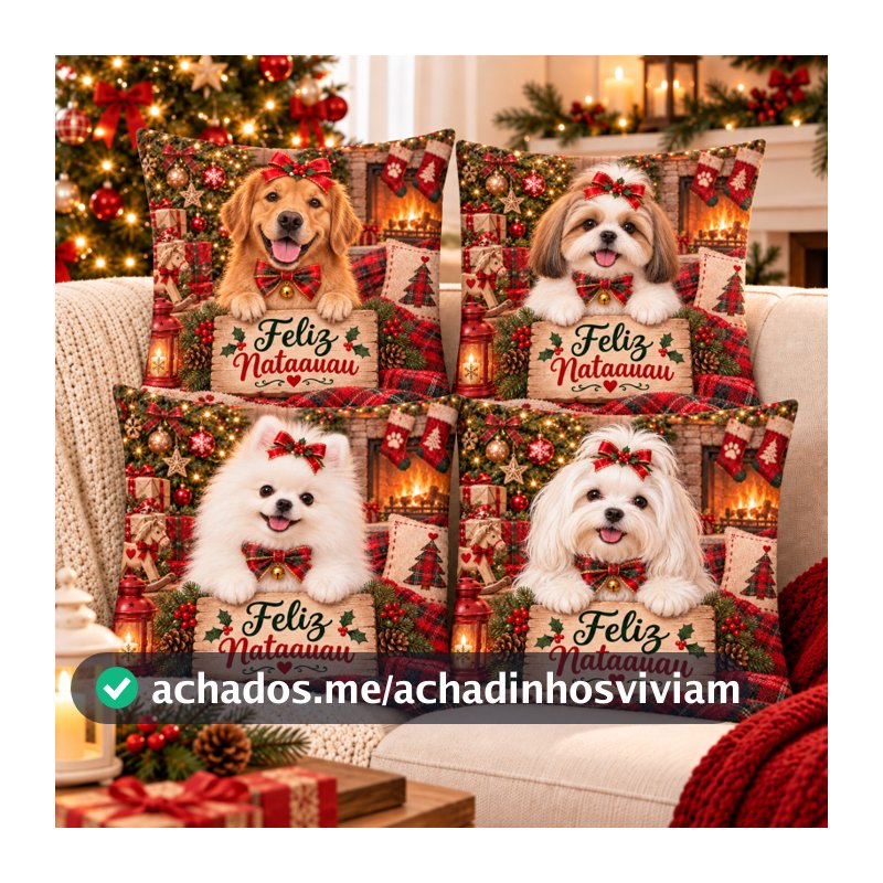 Capa Almofada Natal PET 42x42 Animais Fofos Decoração Natalina