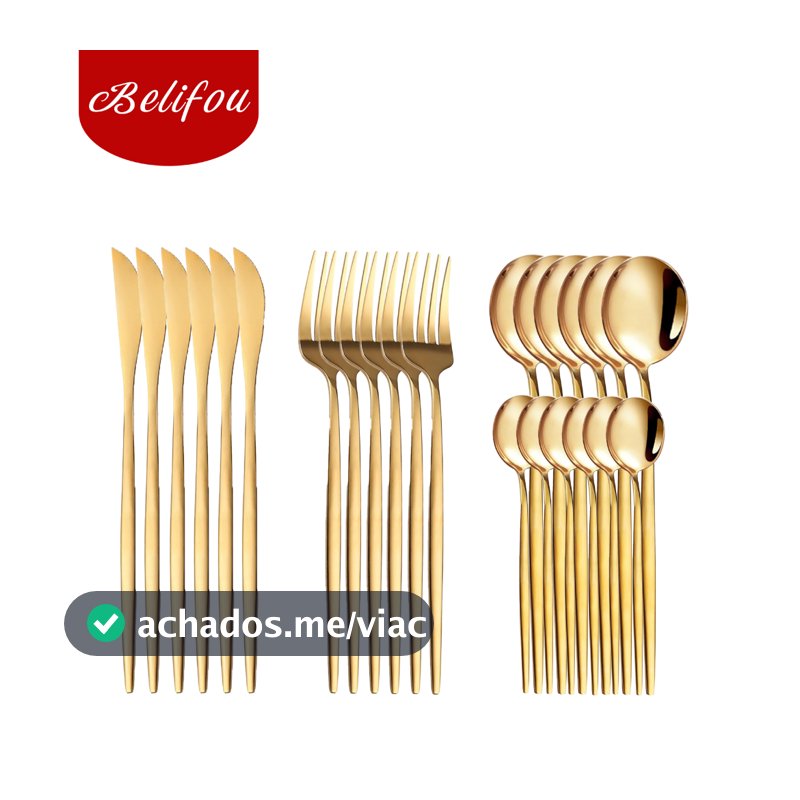 Belifou Kit 24 Jogo De Talheres Inoxidável Suprimentos Cozinha Talheres Dourados Talheres