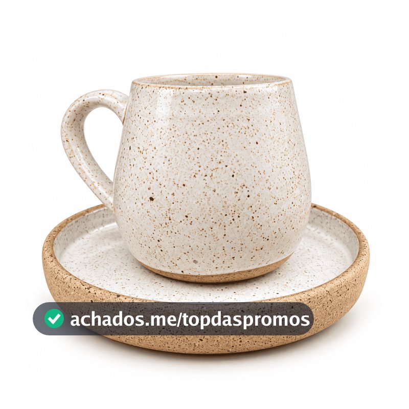 Kit Caneca e Prato em Cerâmica Artesanal 120ml
