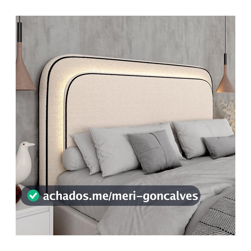 Cabeceira Estofada Cama Queen Lille Com Led Bouclé Off White - M.a