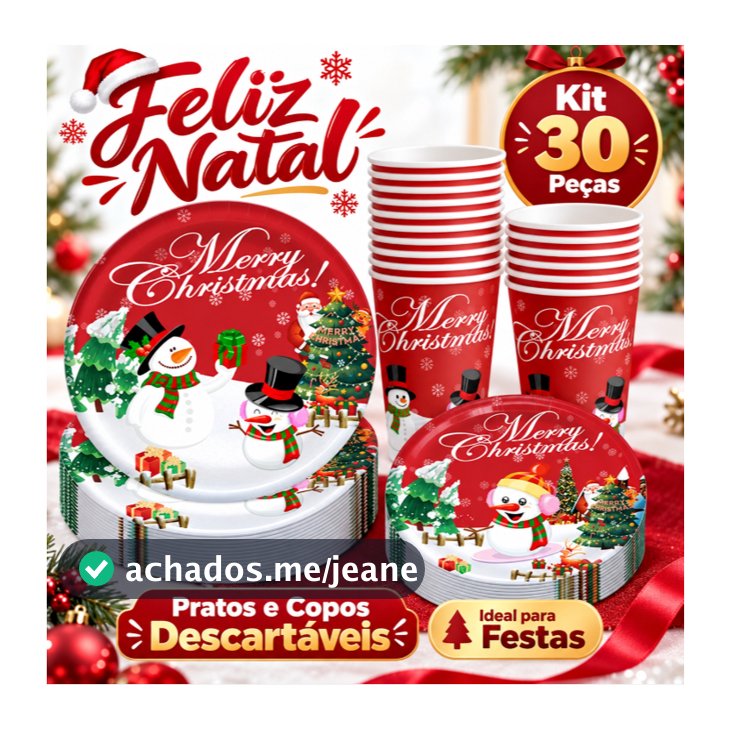 Kit 30pcs Conjunto de Talheres Descartáveis "Feliz Natal"