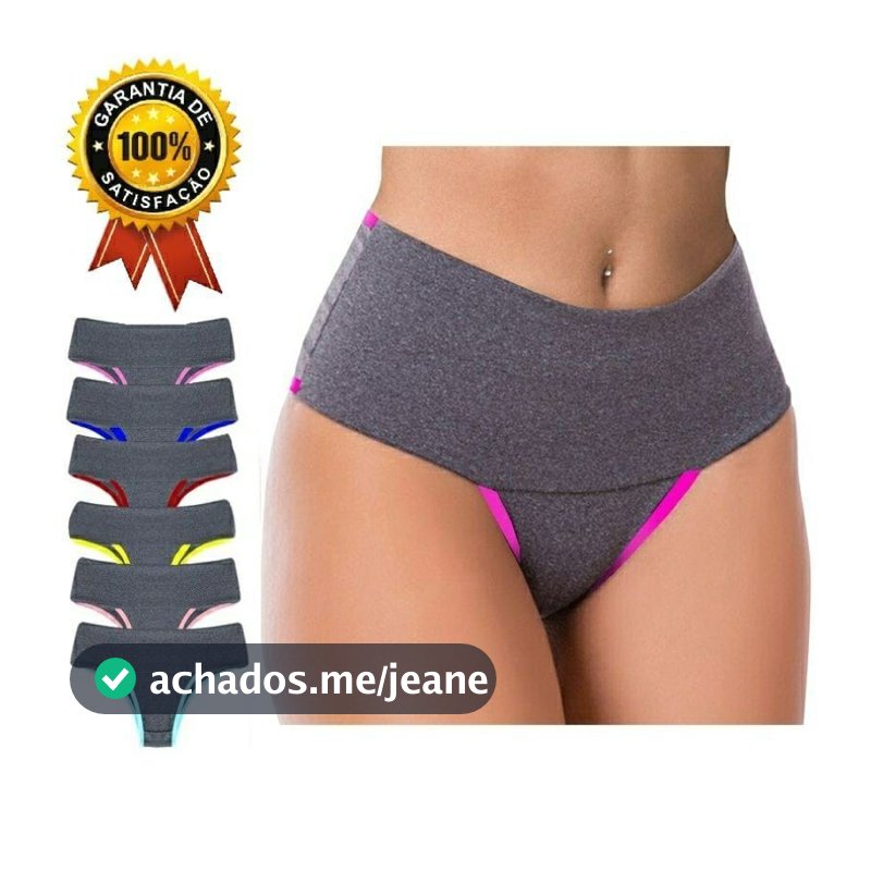 Kit 5 Calcinhas Fitness Cós Alto Calcinha Seca Barriga