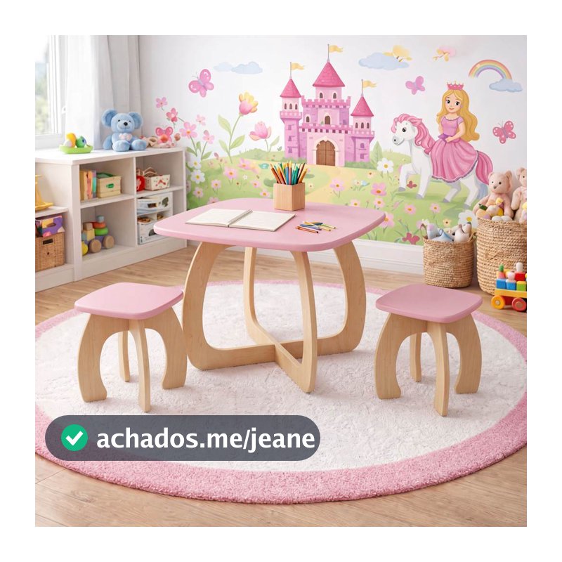 Kit Mesa Infantil + Bancos em MDF Mesa Educativa para Criança, Brincar, Desenhar e Estudar