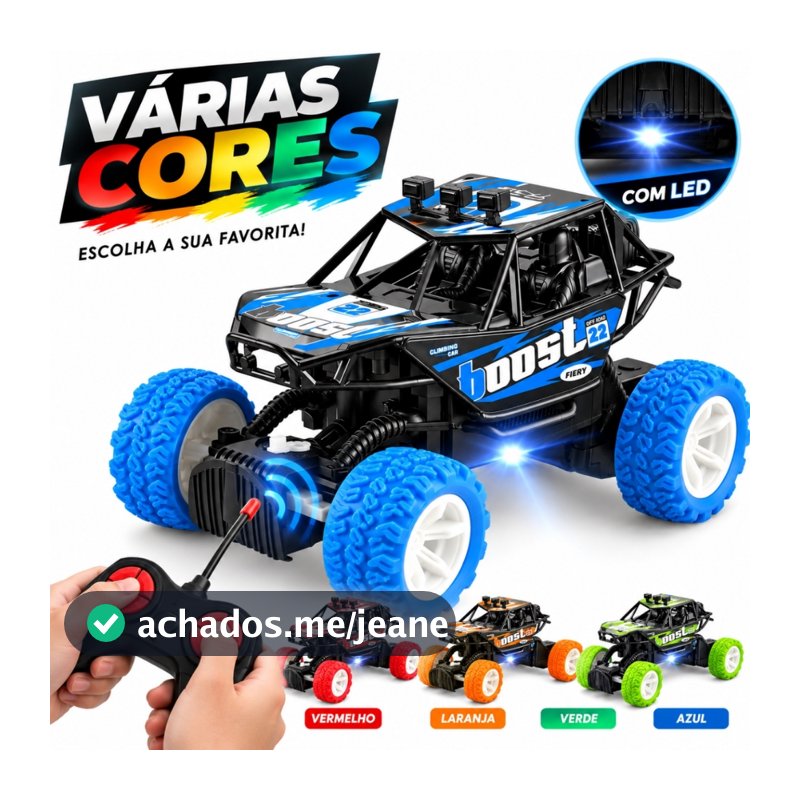 Carrinho de Controle Remoto Jipe Off Road Luz LED Brinquedo de Menino com Pilhas