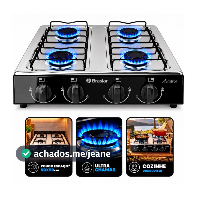 Fogão Cooktop De Mesa Portátil A Gás 4 Bocas Braslar
