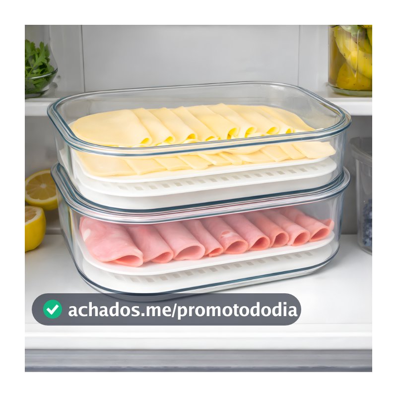 Kit Porta Frios Plástico Transparente com Tampa Pote Presunto Queijo 1L