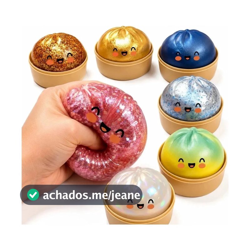 KIT 2 Dumpling Squishy Bolinho Baozi Brilhante Glitter Surpresa Pãozinho Macio Orbeez