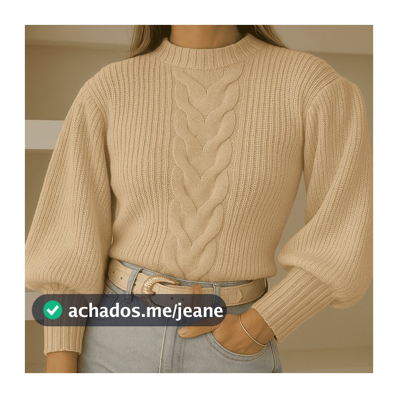 Blusa De Frio Feminina Com Trança Moda Blogueira Tendência 2025 Blusa Tricot Manga Bufante