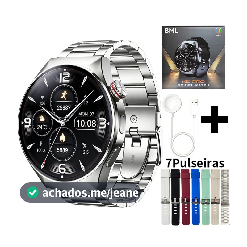 Smartwatch X5 Pro Relógio Inteligente 2,04"  Redondo AMOLED GPS NFC ChatGPT Bluetooth Chamada IP67 Notificações de mensa