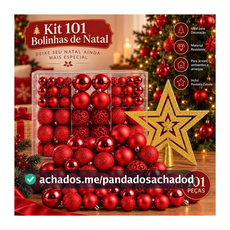 Kit 100 Bola + Brinde Estrela Enfeite Árvore Natal Decoração