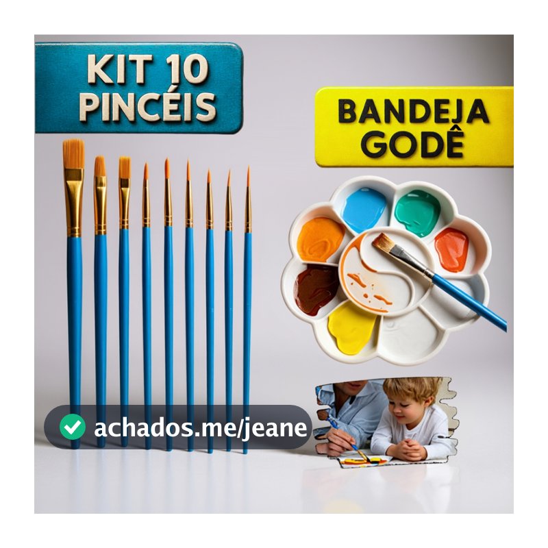 Kit 10 Pincel de Pintura Colorir Com ou Sem Bandeja de Tinta Paleta Godê De Plástico Pincéis Para Artesanato