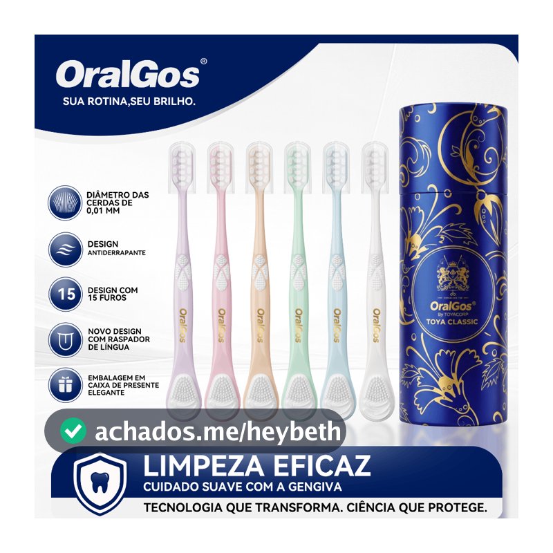 OralGos Escova de Dentes com Cerdas Ultrafinas,Limpa Língua, Limpeza Completa,6 Cores