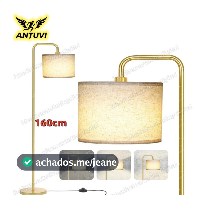 Luminária De Chão 1,60m Abajur Leitura Piso Dourado 110/220v Bivolt