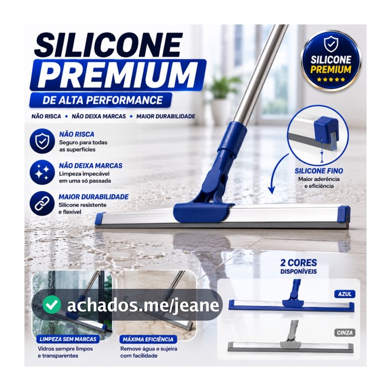 Rodo Silicone 50cm Cabo Telescopico 1,40m Piso Vidro Box Nao Risca Seca Facil
