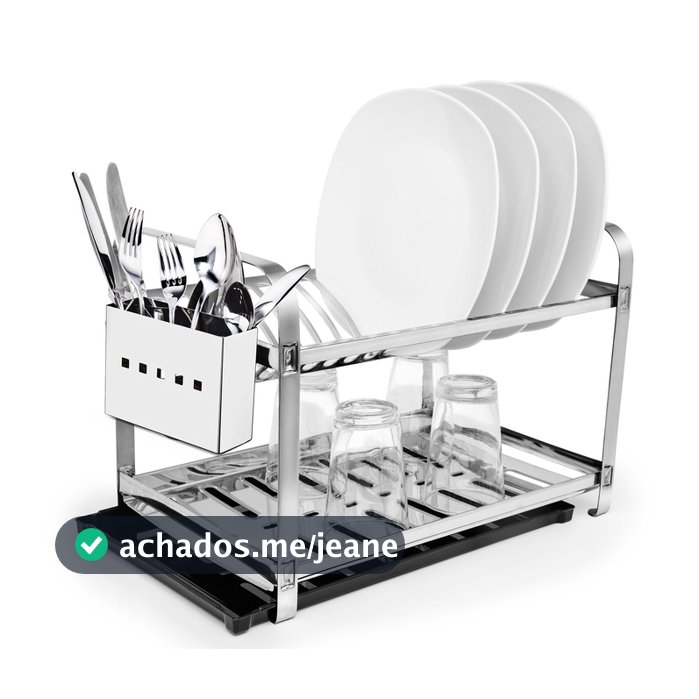 Escorredor de Louca 16 pratos com bandeja e porta talheres em aço inox