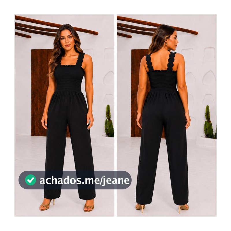 Macacão Longo Feminino Alça Lastex Duna Casual Elegante social moda evangelica