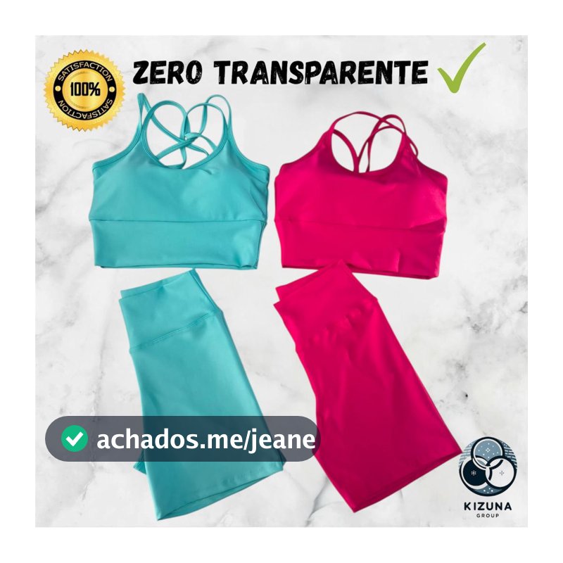 Kit 2 Conjuntos Fitness Feminino Top e Short | Bojo Removível | Zero Transparente