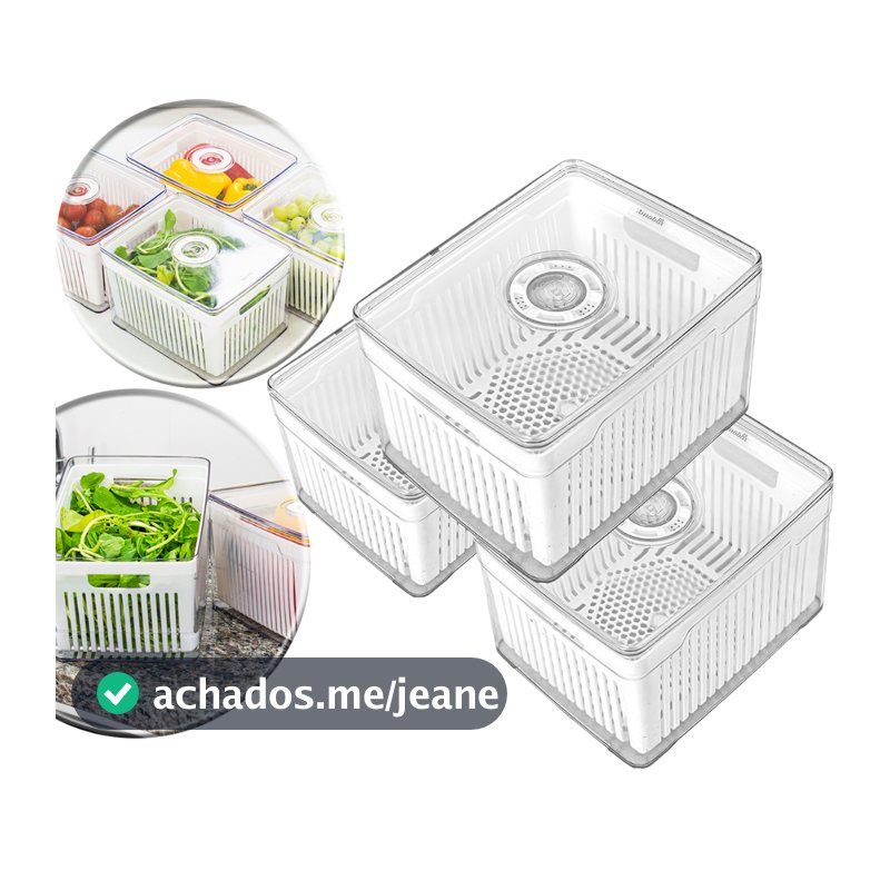 3 Organizadores Geladeira 3,8 Litros Com Tampa Antivazamento Alimentos Vegetais Cesto Porta Frutas