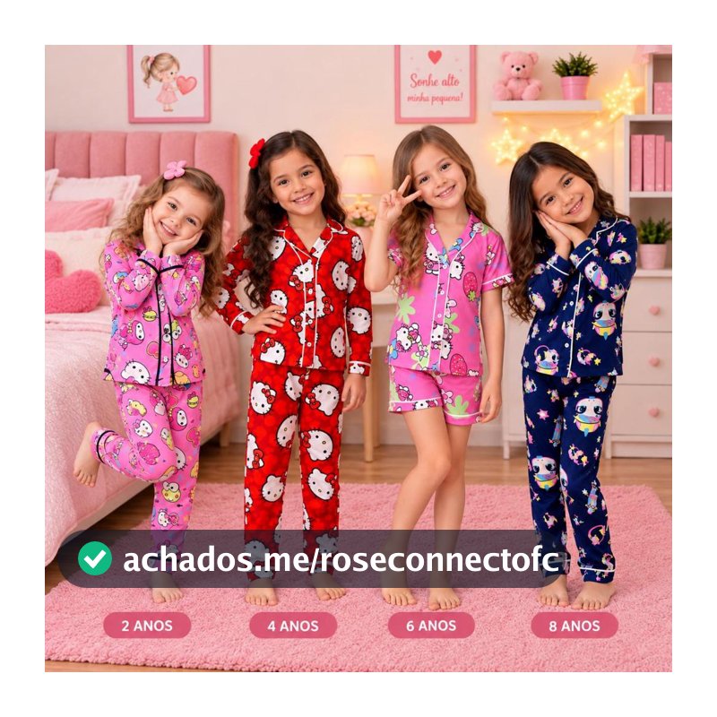 PIJAMA INFANTIL MENINA AMERICANO CURTO LONGO INVERNO VERÃO PERSONAGENS MACIO P M G GG TAM 2 4 6 8