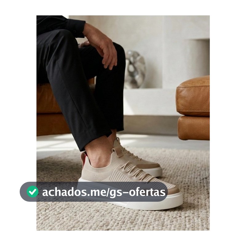 Tênis Masculino Cadarço Elástico Sapatênis Meia Knit Couro Sintético Tecido