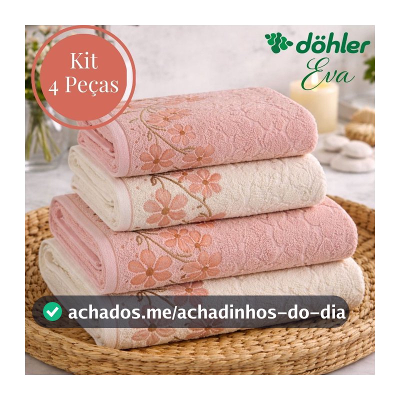 Jogo de Toalha 4 Peças Dohler de Algodão Felpuda Macia Excelente Absorção Banho e Rosto Eva