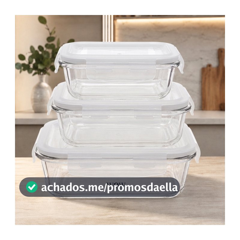 Kit 3 Potes De Vidro Hermético 320Ml 520Ml 800Ml Refratário
