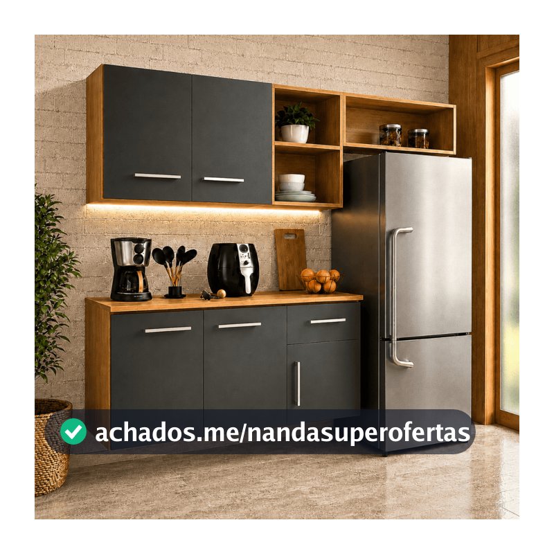 Armário de Cozinha Compacta Kit Aéreo e Balcão Nicho Reversível Gabinete Cozinha - Blue Moby